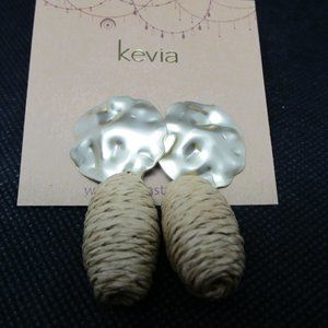 Kevia Hammered Silver & Hemp Wrapped Earrings NWT
